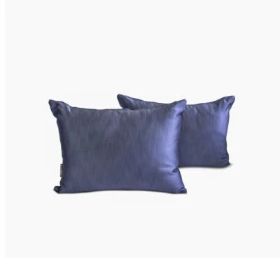 Blue Satin Solid Set of 2, Lumbar Pillow Cover - Midnight Blue Slub Satin - Image 1 of 4