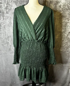 Do + Be Dress Medium Hunter Green Smocked Bodycon Long Sleeve Party NEW - Picture 1 of 19