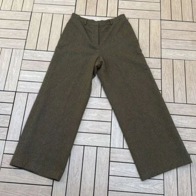 DKNY 经典蛾绿色棕色羊毛高腰阔腿连衣裙裤 — 第 1/4 张图片