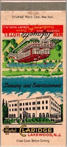 Streichholzheftchenhülle - Hotel Claridge Lakewood NJ Lafayette Asbury Park 30 Strike MB5 - Bild 1 von 2