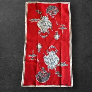 Toalla de cocina de té de lino vintage teteras flores en sombrilla roja - Imagen 1 de 5