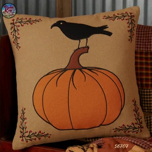 Fall Pillow Heritage Farms Pumpkin and Crow 18x18 - Picture 1 of 3