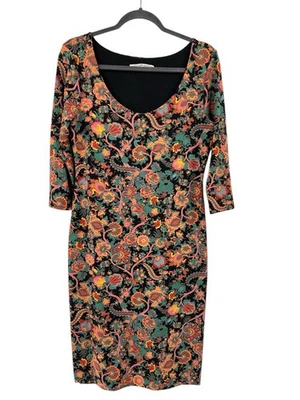 Vestido para mujer PERUVIAN CONNECTION negro colorido floral cachemir manga 3/4 redondo Foto 1 de 4