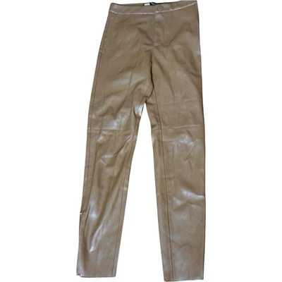 Zara Womens Vegan Leather Pants Skinny High Rise Side Zip Ankle Slits Tan Sz XS - Image 1 of 4