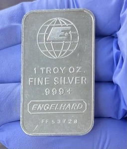 1 Troy Oz .999 Fine Silver Engelhard Wide E World Globe Design Bar FF 53728 - Picture 1 of 3
