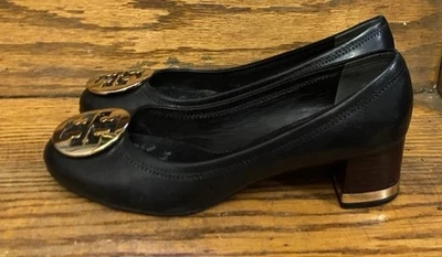 Zapatos de tacón Tory Burch Amy Logo para mujer talla 10,5 cuero negro sin cordones Foto 1 de 4