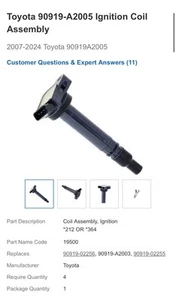 Toyota 90919-A2005 Ignition Coil Assembly 2007-2024 Toyota - Picture 1 of 6