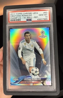 2017 TOPPS CHROME CHAMPIONS LEAGUE WITH BALL-REFRACTOR CRISTIANO RONALDO PSA 10 - Image 1 of 2