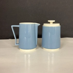 Vintage Homer Laughlin Orbit Tropic Blue Creamer and Sugar with Lid MCM - Picture 1 of 18
