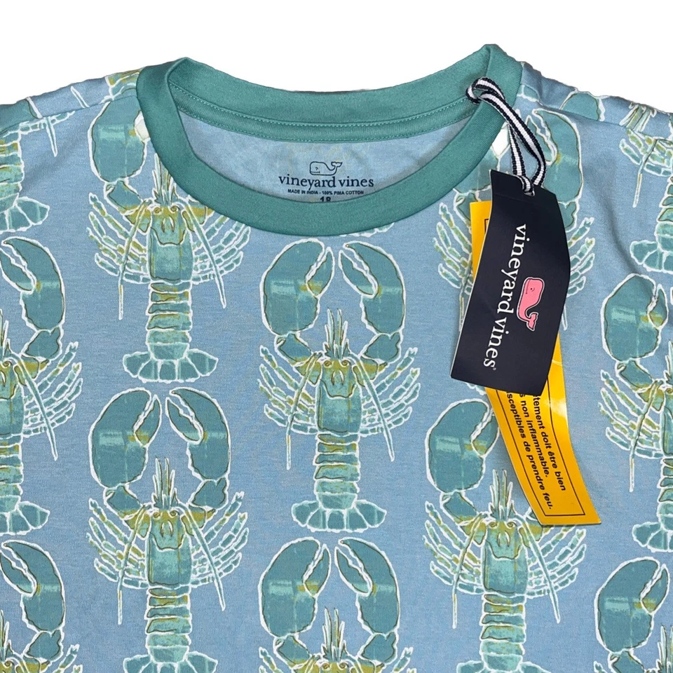 Vinyard Vines Boys Short Sleeve Indigo Lobsters Graphic Print Shirt Size 18 NWT - Image 1 of 4
