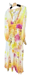 The Camilla How Does Your Garden Grow Long V-neck Dress With Blouson Sleeve - M - Picture 1 of 14