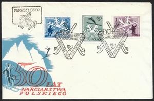 Poland 50 Years of Skiing Cachet FDC First Day Cover, Ski, Unused 1957 - Picture 1 of 2