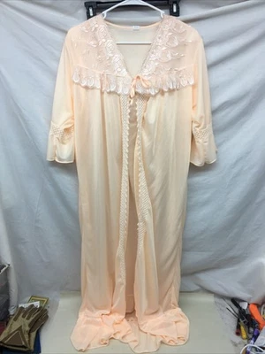 Vestido camisón vintage con bata para mujer ropa de dormir cottagecore romántico suave melocotón Foto 1 de 4
