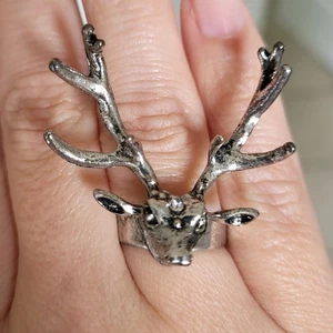 Rentier Ring 12er Box silberfarben Metall Hirschkopf Weihnachten Urlaub Schmuck - Bild 1 von 7
