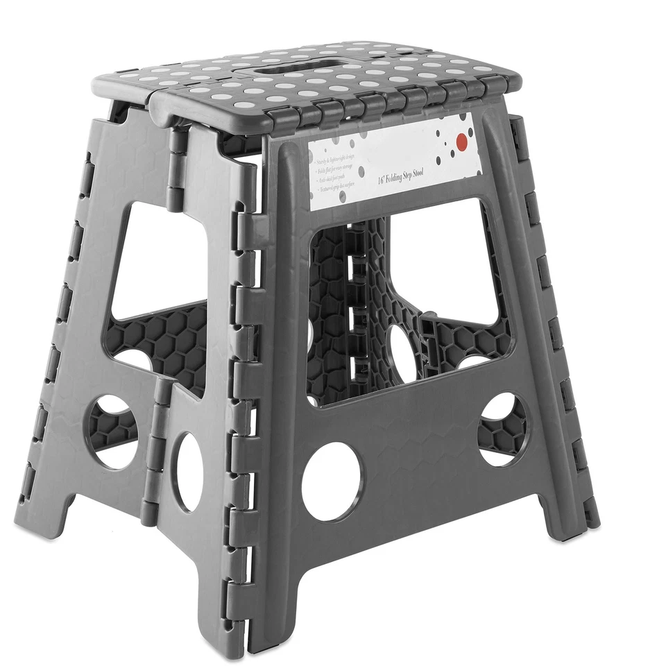 16" Folding Plastic Step Foot Stool with Handle - Gray - Image 1 of 1