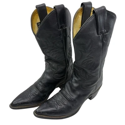 Justin Boots Western Cowboy Women Size 6.5B Black Leather Pointed Snip Toe Rodeo - Image 1 of 4
