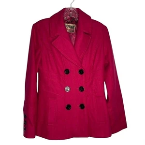 Guess Pea Coat Womens S Hot Pink Wool Blend Double Breasted Barbie Core Y2K - Picture 1 of 10