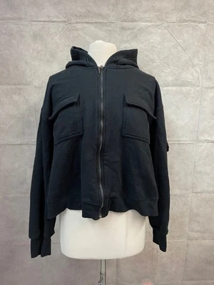 Chaqueta negra con capucha para mujer Ashley Stewart talla 26/28 Foto 1 de 4