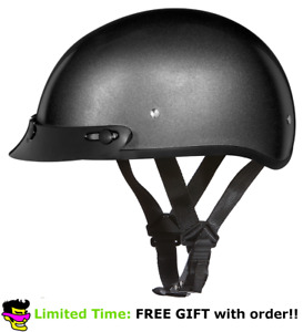 Daytona Gun Metal Grey Metallic Skull Cap Motorcycle Helmet W Visor (2XS - 4XL)