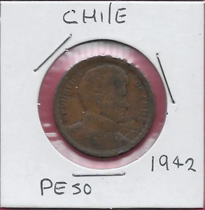 CHILE 1 PESO 1942 RETRATO DE BERNARDO O'HIGGINS (1778-1842) LÍDER DE CHILE - Imagen 1 de 2