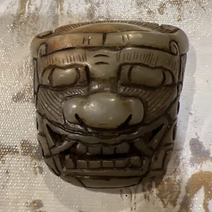 Chinese Antique Vintage Jade Stone Carved Mask Belt Buckle - Picture 1 of 8