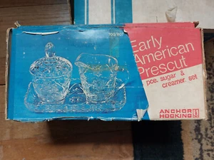 Vintage Anchor Hocking Early American Prescut 4 Piece Sugar & Creamer Set 10/73 - Picture 1 of 5