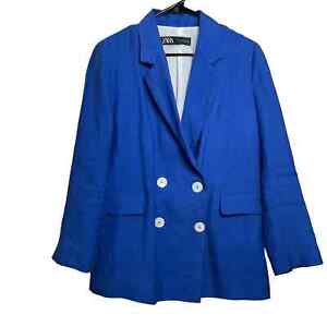 Zara Womens Linen Blend Blue Blazer Size XS