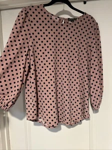 Women’s Adrianna Papell Pink Polka Dot Soft Shirt Stretch Size L - Picture 1 of 8