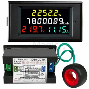 AC 80-300V LCD Digital Voltmeter Ammeter Volt Amp Power Kwh Panel Meter 100A CT - Picture 1 of 5