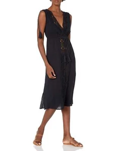 La Blanca Women's Standard Tie Front Midi Dress Swimsuit Cover Up, Black, XL - Picture 1 of 3