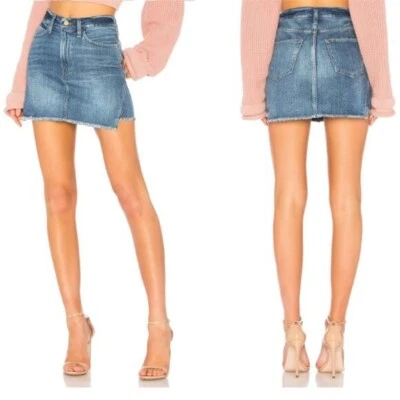 FRAME $205 Le Mini Skirt A-line High- waisted Asymmetrical Frayed Hem Size 27 - Image 1 of 4