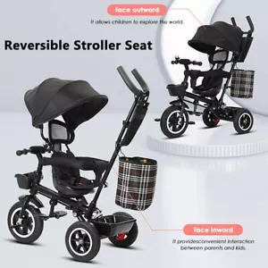 Kids Tricycle 4 in 1 Fold Toddler Stroller Trike Bike Prams Ride On Toy Black - Picture 1 of 10
