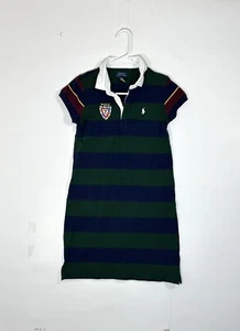 POLO RALPH LAUREN KIDS Girl Logo Embroidered Striped Polo Dress Green Navy XL 16 - Picture 1 of 8