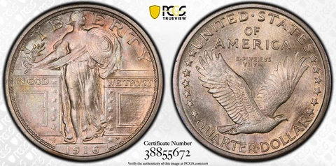 1916 PCGS MS65FH Standing Liberty Quarter 25C Cover