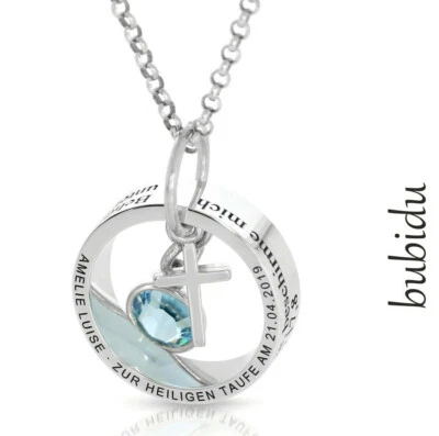 GALWANI Taufring Namen Datum Gravur Kreuz Anhänger Taufschmuck 925 Sterling Silber