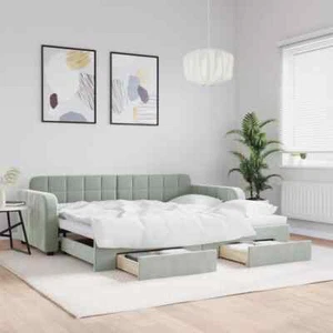 vidaXL Daybed with Trundle&Drawers without Mattress Light Grey 90x190 cm - Picture 1 of 11