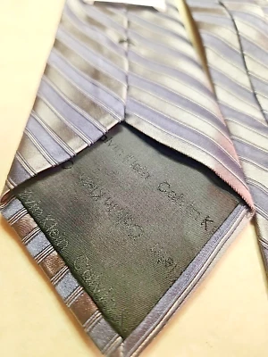 *Calvin Klein Men's Tie - Gray, Silver & Pink Diagonal Stripe Pattern -... - Image 1 of 4