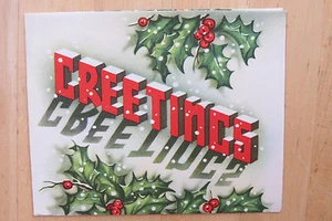 HOLLY & SNOW VINTAGE PRE 1950 SIGNED CHRISTMAS HOLIDAY CARD - Picture 1 of 4