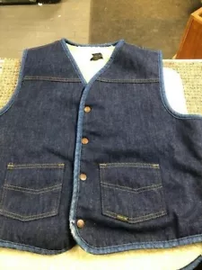 Vintage Sears and Roebucks Denim Sherpa Fleece Lined Big Men’s Vest Trucker XLG - Picture 1 of 8