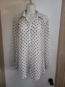 No Boundaries Womens Sheer Polka Dot Lace Top Blouse Button Up M 7-9 - Picture 1 of 4