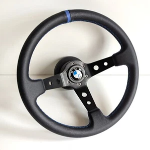 Steering Wheel Fits For BMW Deep Dish Leather Sport Blue E21 E23 E24 1977-1985 - Picture 1 of 11