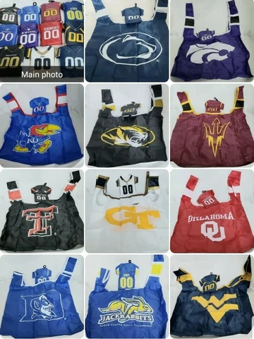 NEW! COLLEGE FOOTBALL TEAM JERSEY SHAPED POUCH Unfolds into Extra BAG for Purse Cover