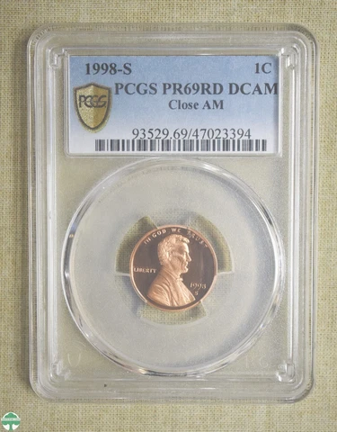 1998-S LINCOLN CENT CLOSE "AM"  - PCGS PR 69 RED DEEP CAMEO - GOLD SHIELD Cover