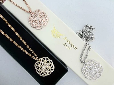 ARABESQUE JEWELS DISC NECKLACE/PENDANT/CHAIN GENUINE CRYSTAL COIN VINTAGE DESIGN - Image 1 of 2