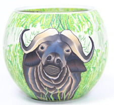 One Stop Curios Hand painted art Water Buffalo  Votive Candle Holder glass