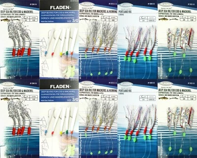 10 Fladen Silver & White Rigs Mackerel Feathers Lures Cod Sea Fishing Traces - Image 1 of 4
