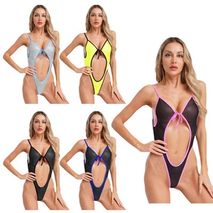 DE Sexy Bodysuit Damen V-Ausschnitt ärmellos Dessous Badeanzug Stringbody - Bild 1 von 50