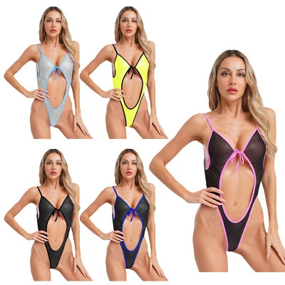DE Sexy Bodysuit Damen V-Ausschnitt ärmellos Dessous Badeanzug Stringbody - Bild 1 von 3