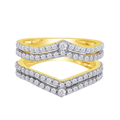 Anillo protector Chevron doble fila de 1,50 quilates diamante simulado chapado en oro amarillo de 14 quilates Foto 1 de 4