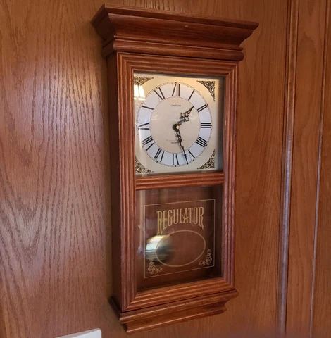 Antique Reproduction Quartz Movement Pendulum Regulator Wall Clock by Sunbeam Cover